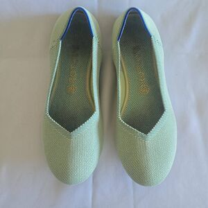 Rothys Rare Mint Grn Round Toe Flat, Blue Trim, EUC, Sz.10